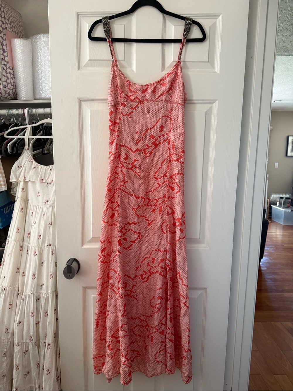 Silk Floral Beaded Strap Maxi Dress